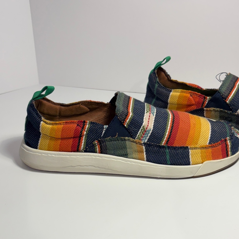 Sanuk Men's Multicolor Striped Canvas Slip-Ons with Green Insole - Picture 4 of 10